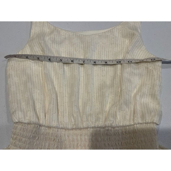 Express Womens Fit & Flare Tiered Dress Ruffle Gold Shimmers 007824706 Ivory XXS - Picture 4 of 7